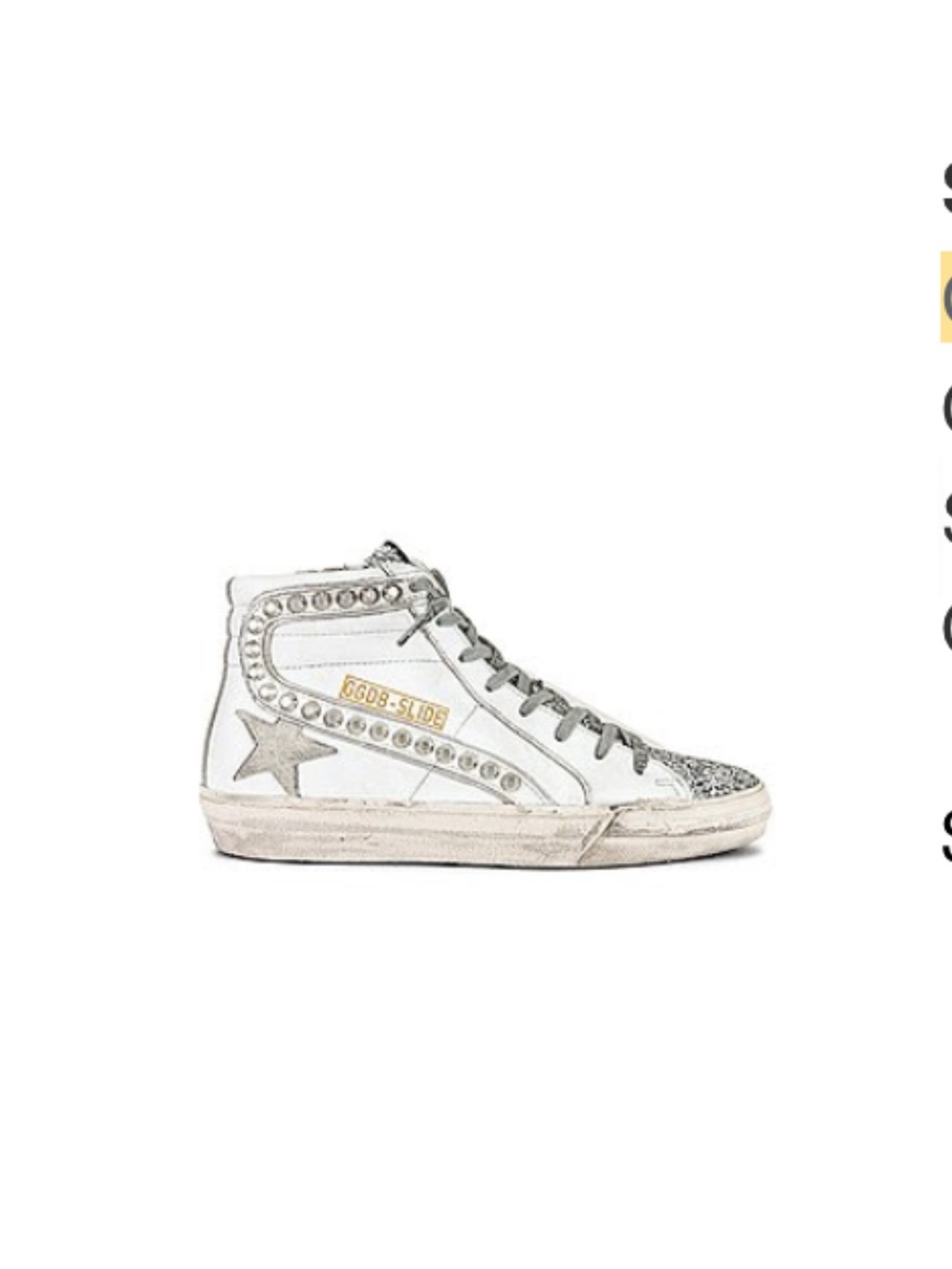 Golden Goose White slide High-Top Sneaker with Silver Star and stud Trim